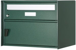 Briefkasten aus sendzimirverzinktem Stahl pulverbeschichtet in dunkelgrün-metallic